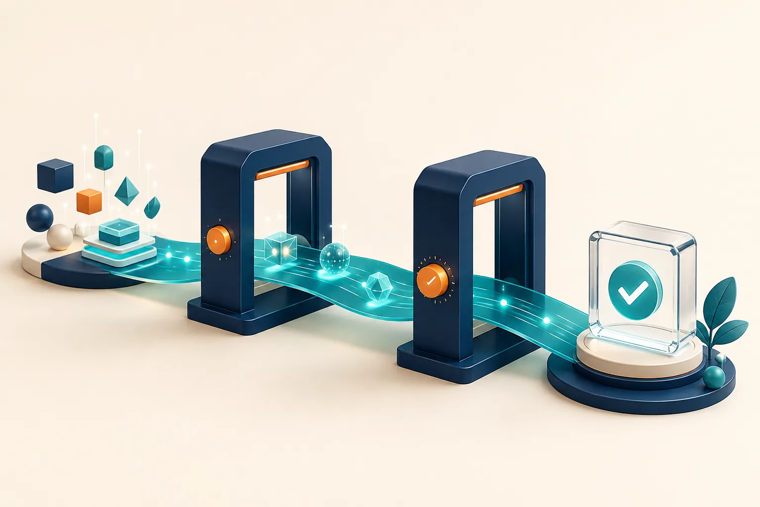 An AI workflow passing through deliberate human decision checkpoints