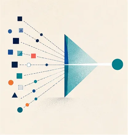 Many data signals converging through a prism into one clear answer